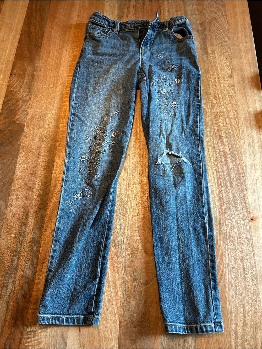 Cat & Jack Dark Blue Distressed Girls' Jeans with Floral Embroidery